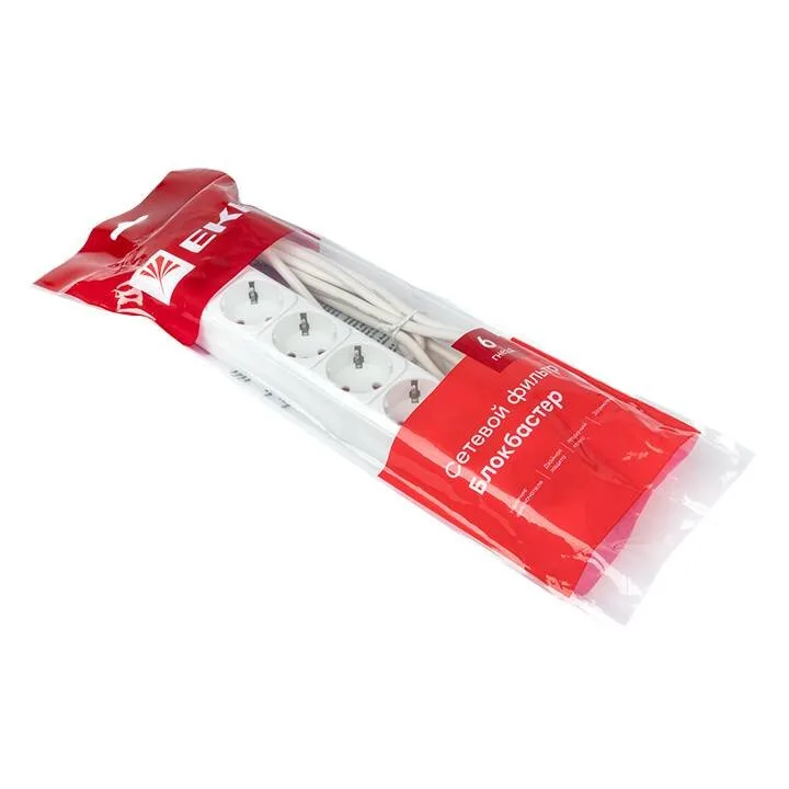 Сетевой фильтр 6*3м 10А/2,2 кВт с выкл. c/з ПВС 3х0,75 Блокбастер EKF PROxima