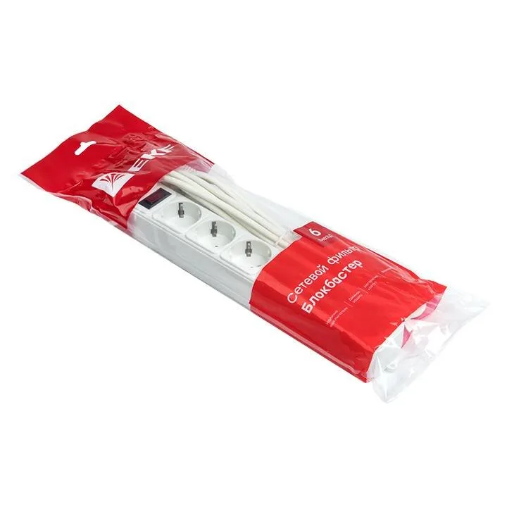 Сетевой фильтр 6*5м 10А/2,2кВт с выкл. c/з ПВС 3х0,75 Блокбастер EKF PROxima