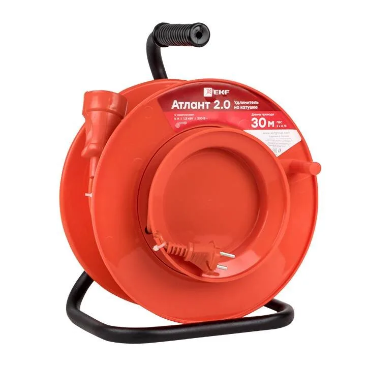 Удлинитель на катушке Атлант 2.0 1 гнездо 50м без заземления ПВС 2*1 10А/2,2кВт PROxima