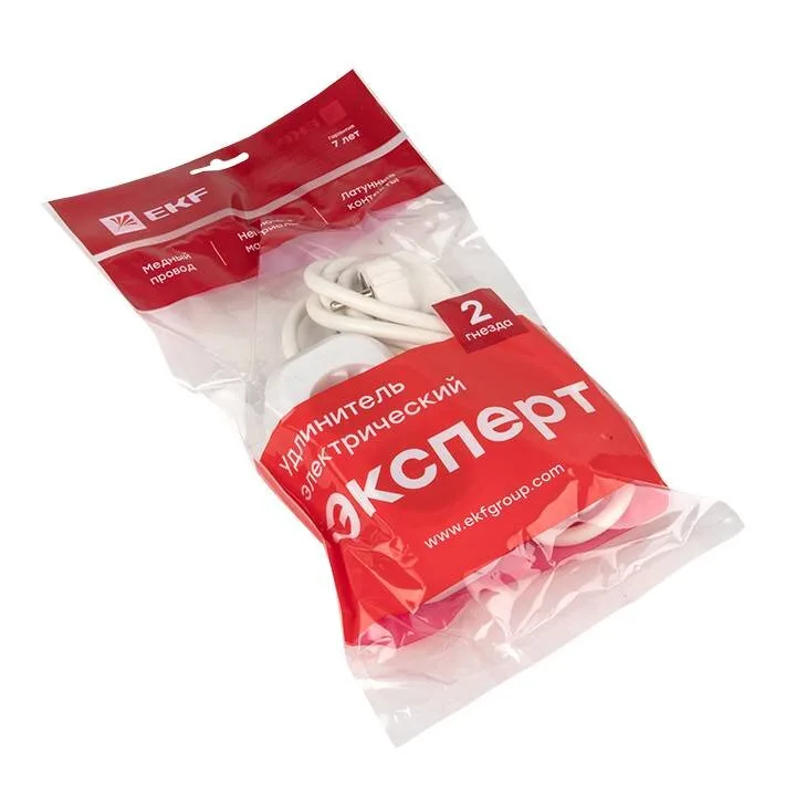 Удлинитель Эксперт 2 гнезда 2 метра 16А/3,5кВт с заземлением ПВС 3х1 EKF PROxima