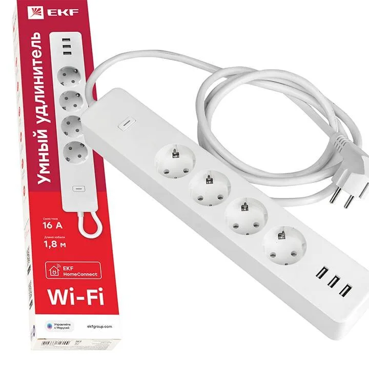 Умный удлинитель EKF Connect Wi-Fi c USB Умный удлинитель EKF Connect Wi-Fi c USB